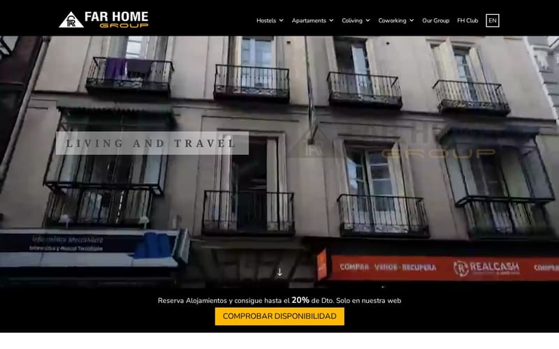 Web de Far Home Group, hostels y apartamentos en Madrid y Budapest