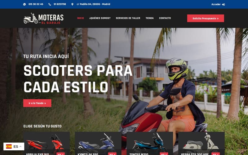 Tienda online de Moteras El Garaje, scooters y taller en Madrid
