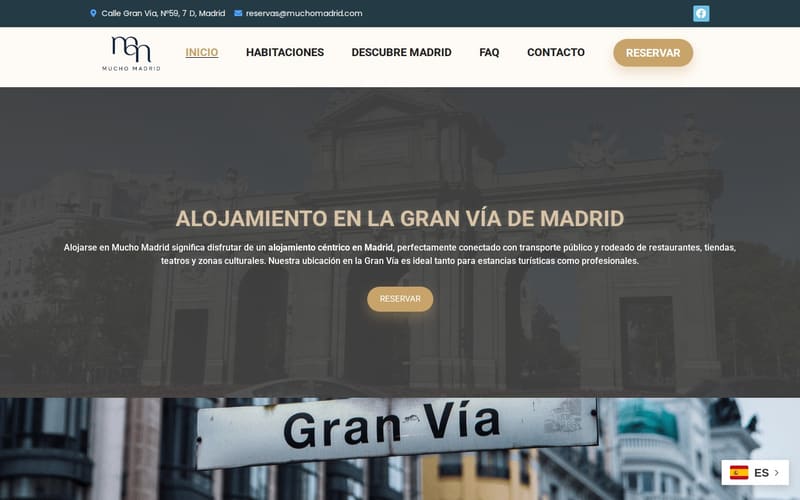 Web de Mucho Madrid, alojamiento en la Gran Vía con reserva directa