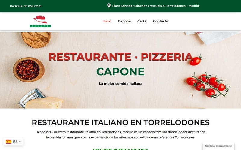 Web del Restaurante Pizzería Capone en Torrelodones