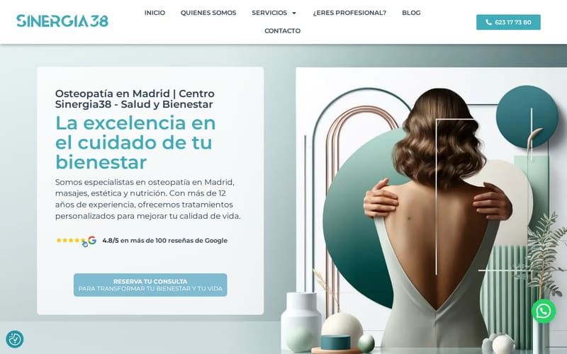 Web de Sinergia38, centro de osteopatía, estética y nutrición en Madrid